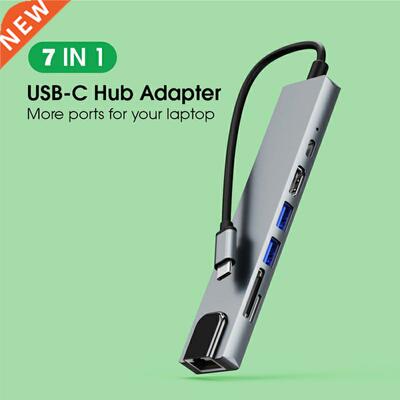 USB C Hub 7 In 1 Type C To 100M Network Card Adapter with RJ