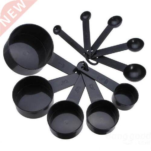 10pcs Black Plastic Measuring Spoons Cup Measuring Set