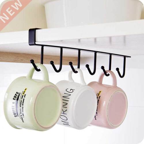6 Hooks Cup Kitchen Storage Rack Cupboard Hanging Hook Shelf