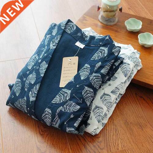 Japanese-Style Kimono Nightgown Men'S Bathrobe 100% Cotton A