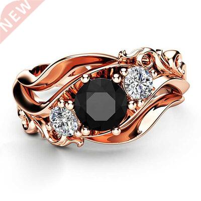 Huitan Witch Ring Unique Black Stone Prong Setting Twist Ban