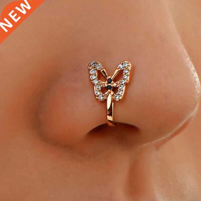 1Pc Crystal Butterfly Fake Nose Ring Non Piercing Clip On No