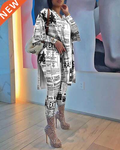 New 2021 Women Outfits Spring Women'S Newspaper Prin