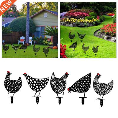 Black Iron DIY Garden Chicken Rooster Lawn Stakes Yard Sign