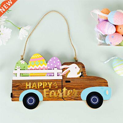 1pcs Easter Wooden Pendants with Lights Car Shaped Happy