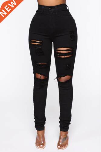 2020 New Black Ripped Jeans For Women  High Waist Den