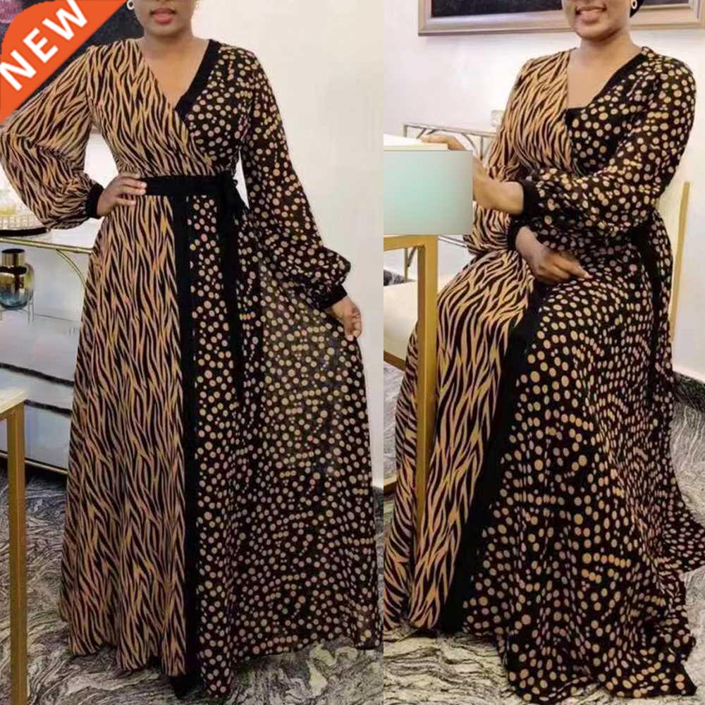 MD Plus Size Women African Print Dashiki Dresses Long Sleeve图片