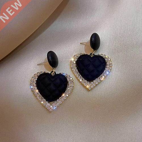 New Heart Earrings Women's Luxurious Geometric Full Rhinesto