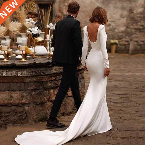 UZN Elegant Wedding Dress Mermaid Square Neckline Long Sleev