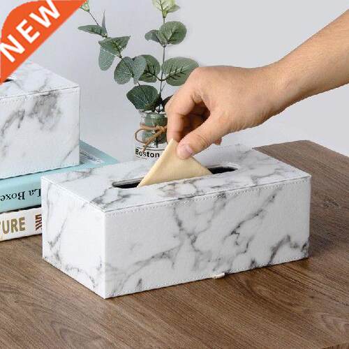 Rectangular Marble PU Leather Facial Tissue Box Cover