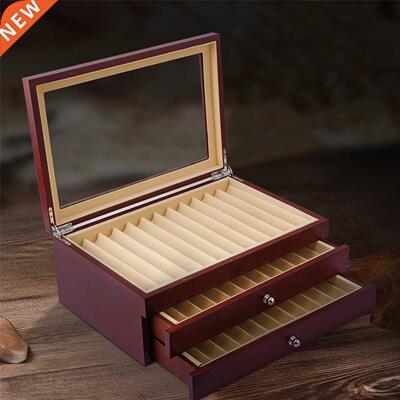 34 Slot Pine Storage Display Box 3 Layer Drawer Collection