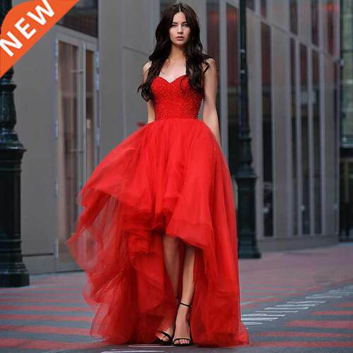 Short Front Long Back Red Prom Dresses 2021 Women Formal Par