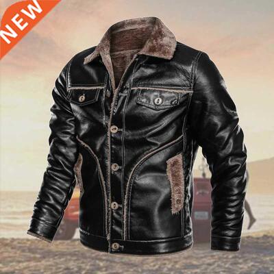 Winter Men's PU Leather Jacket Casual Male Thick Fur Thermal