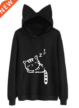 Harajuku Women Hoodies Sweatshirt Kawaii Pink Winter Cat Pat