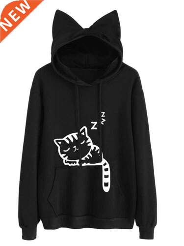 Harajuku Women Hoodies Sweatshirt Kawaii Pink Winter Cat Pat