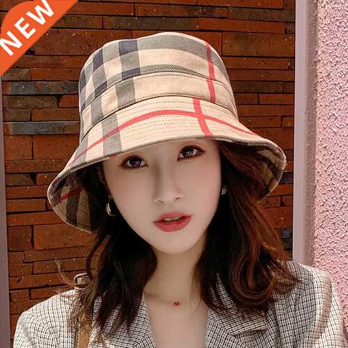 Fashion Bucket Hats for Women Cotton Plaid Packable Spring F