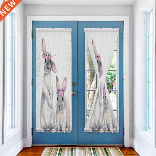 Cute Rabbit Watercolor Flower Animal Door Curtain Kitchen