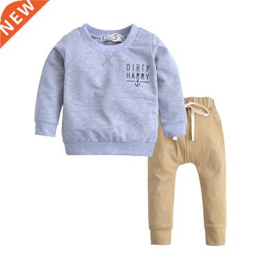 Baby boys clothes Kids Long Sleeve Cotton Grey Sweater+Khaki