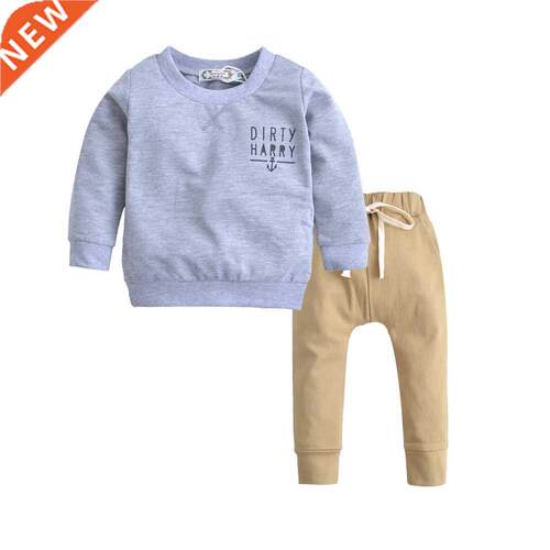 Baby boys clothes Kids Long Sleeve Cotton Grey Sweater+Khaki
