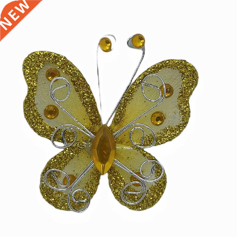 suoja 5pcs Gold Organza Wire Rhinestone Butterfly Glitter