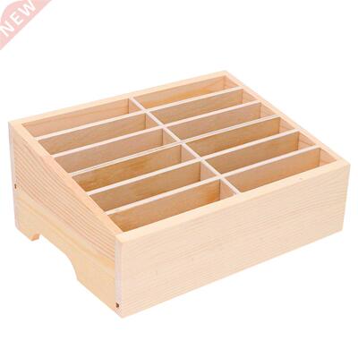 12 Grids Home Office Cell Phone Storage Box Desktop Wooden