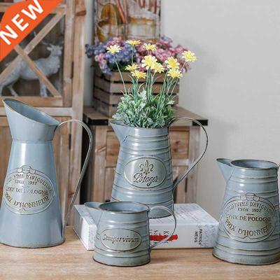 Vase home watering can Decor Chic Galvanised Metal Iron Spr