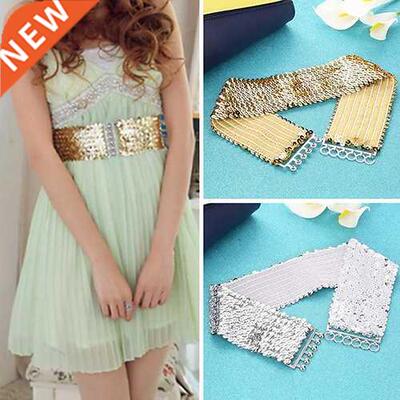 Women's Cool Punk Sparkling Sequins Elastic Stch Wide Waistb