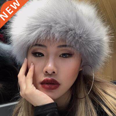Women Hats Lady Russian Tick Fluffy Faux Fox Fur Hat Headba