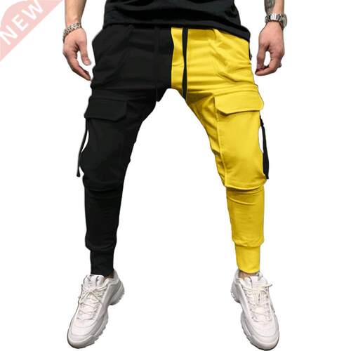 Men Casual Sports Pants Color Matching Lace-Up Pockets Trous