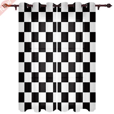 Black And White Checkered Simple Plaid Window Curtains for