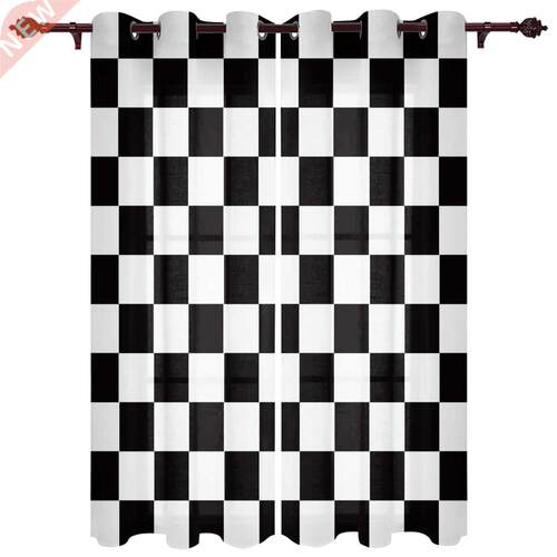 Black And White Checkered Simple Plaid Window Curtains for