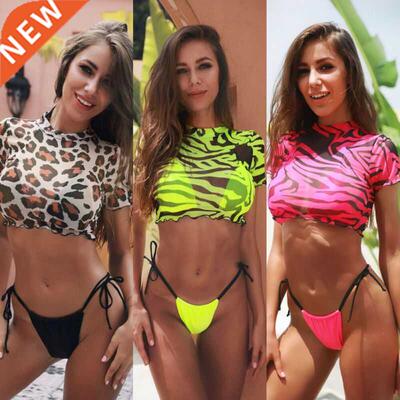 3PCS Women's Leopard Bikini Swimwear Swimsuit Bathing Beach