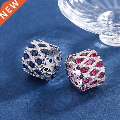 QTT Rings Hollow Out Silver Color Rings for Women Red Blue C