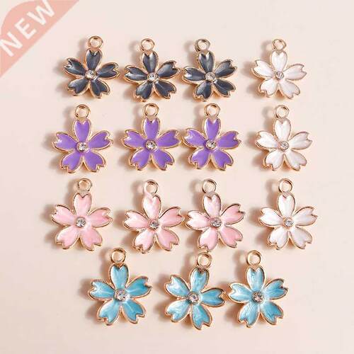 10pcs 14*17mm Fancy Pink Crystal Flower Charms for Jewelry M