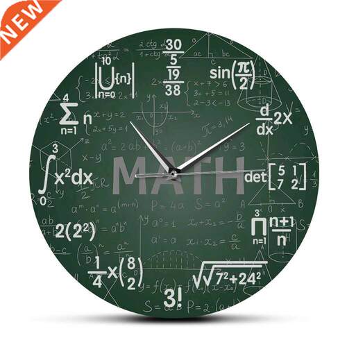 Green Chalkboard Math Formulas Wall Clock Hanging Wall Watch