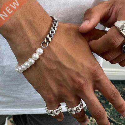 2022 Hot rendy Beads Chain Men Bracelet Imitation Pearl Bead