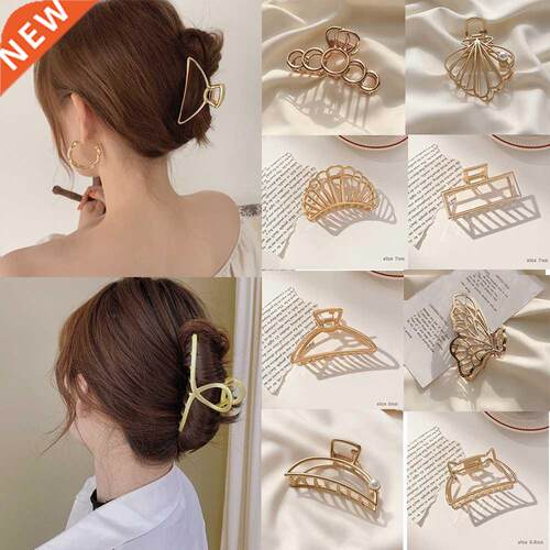 2021 New Women Elegant Gold Hollow Geometric Metal Hair Claw