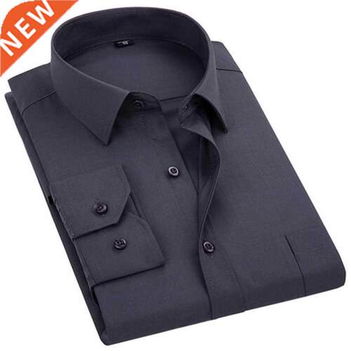 2022 New Men's Dress Shirt Solid Color Plus Size 8XL Black W