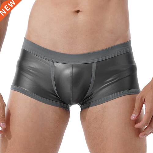 TiaoBug Men Low Waist Faux Leather Boxer Shorts Sports Swimm