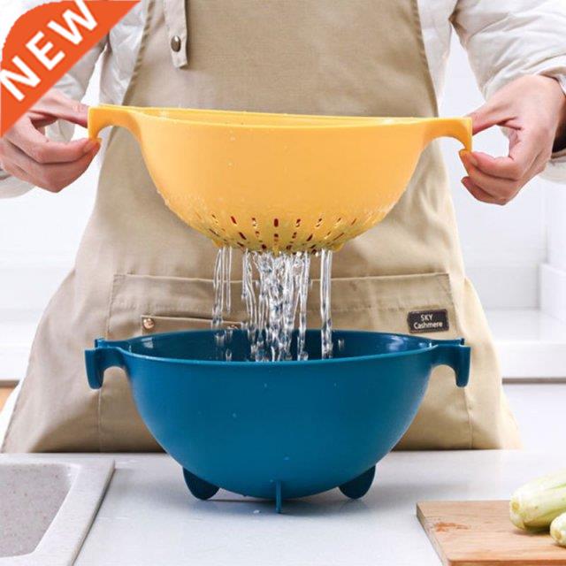 Kitchen Double Drain Basket Bowl Rice Washing Colander Strai