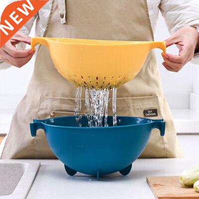 Kitchen Double Drain Basket Bowl Rice Washing Colander Strai