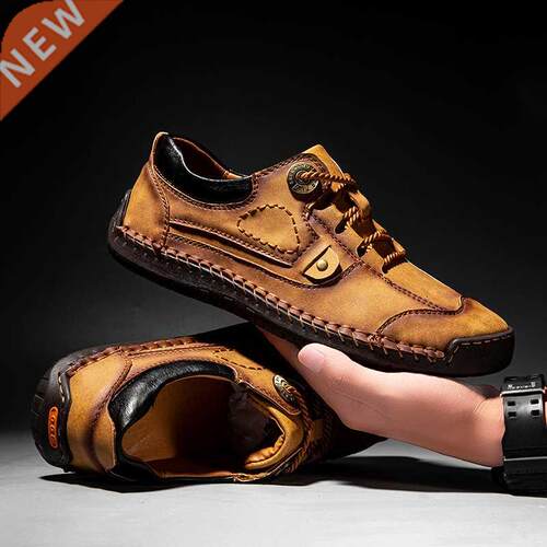 Luxury Split Leather Men Shoes Hand Sewing Man Casual Shoes
