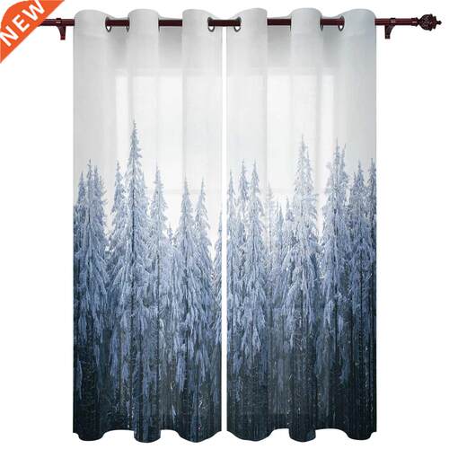 Pine Forest Snowflakes Window Curtains for Bedroom Home