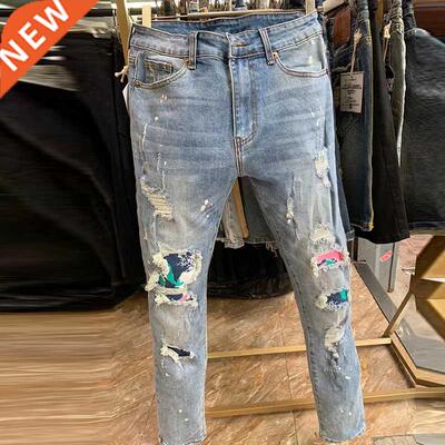 High Quality Brand Hole Patch Slim Skinny Jean Vaqueros Homb