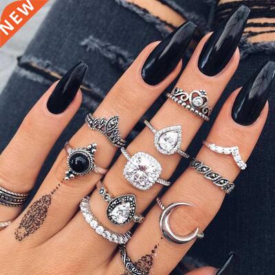 Vintage Women crystal Finger Knuckle Rings Set For Girls Moo