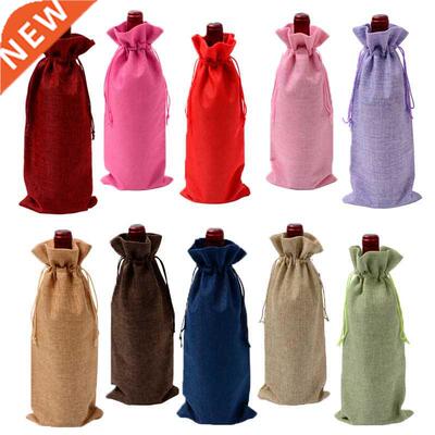 10pc 15*35cm Rustic Jute Burlap Wine Bags Drawstring Wine Bo
