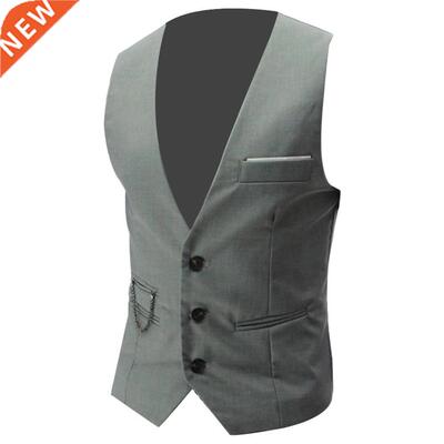 Business Vests Men Fashion Solid Color V Neck Sleeveless But