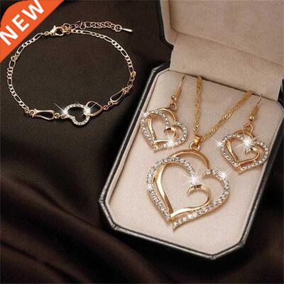 New Fashion Gold And Silver Diamond Double Love Pendant Neck
