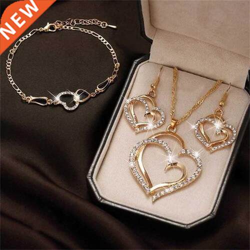 New Fashion Gold And Silver Diamond Double Love Pendant Neck