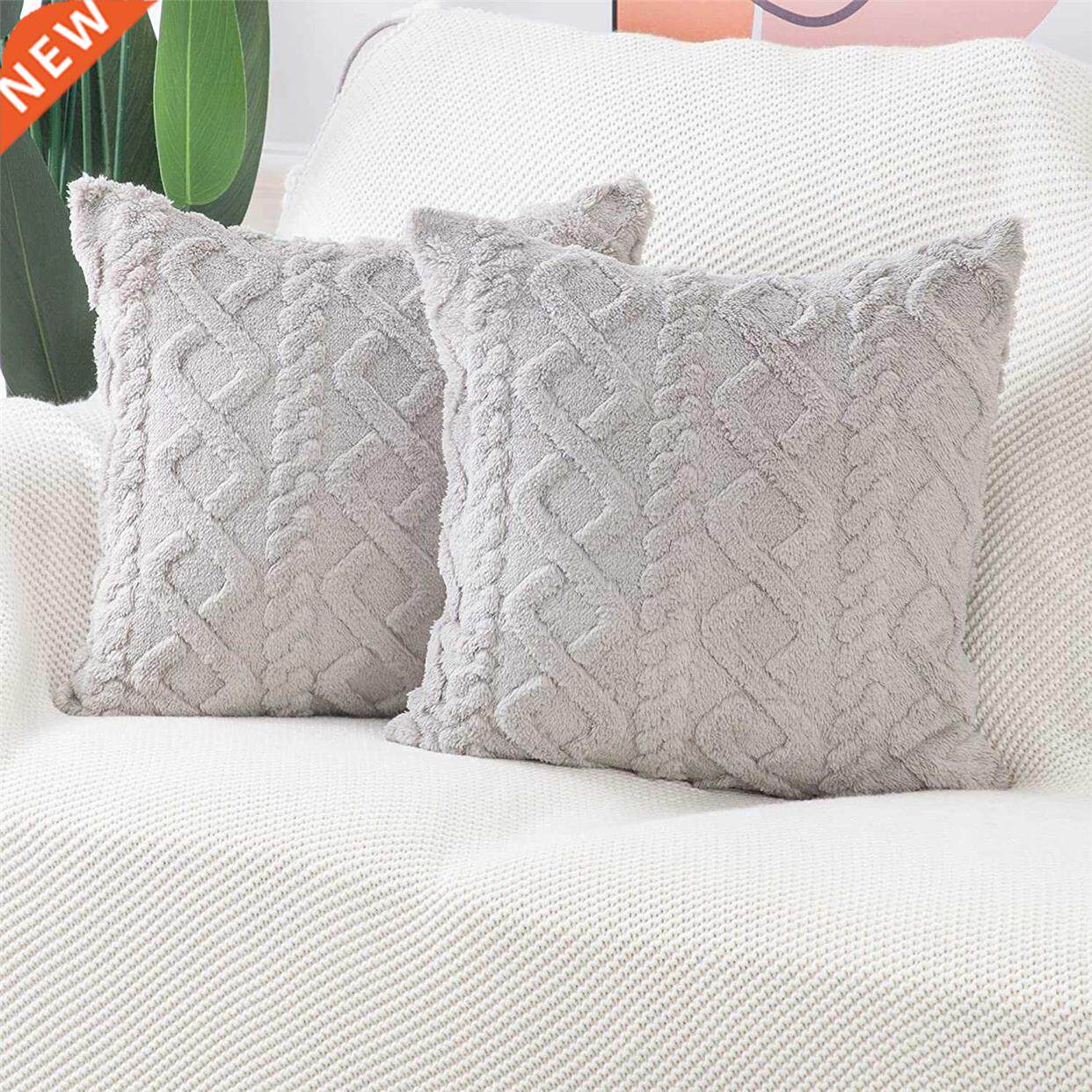 White Decorative Pillows For Sofa Fluffy Soft Solid Color Cu图片